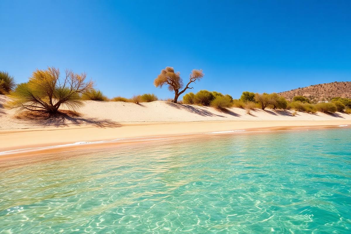 Golden sand beach with turquoise water on Lesvos